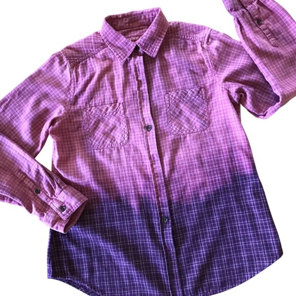 Bleached Flannel Shirt, Size XS: Upcycled Painted Fancy Lady Portrait - Picture 11 of 12